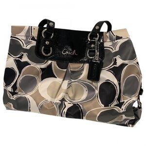 COACH ASHLEY SIGNATURE SATCHEL TOTE BAG PATENT LTHR TRIM w/SILVER ZIP